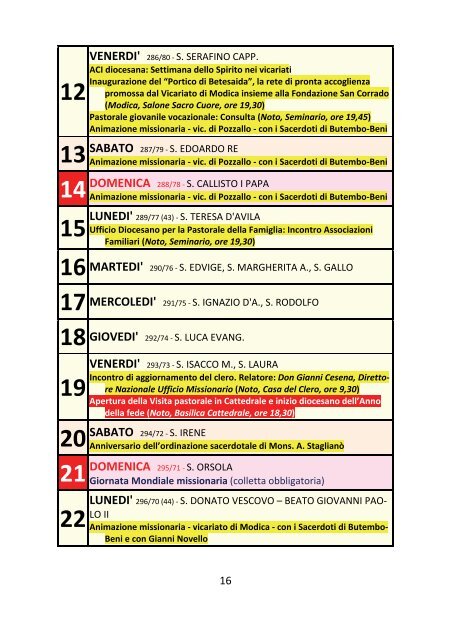 Calendario Pastorale 2012-2013 - DIOCESI di NOTO