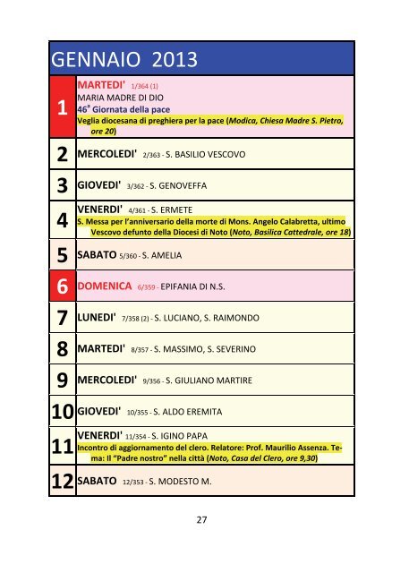 Calendario Pastorale 2012-2013 - DIOCESI di NOTO