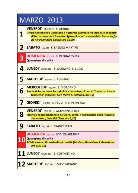 Calendario Pastorale 2012-2013 - DIOCESI di NOTO