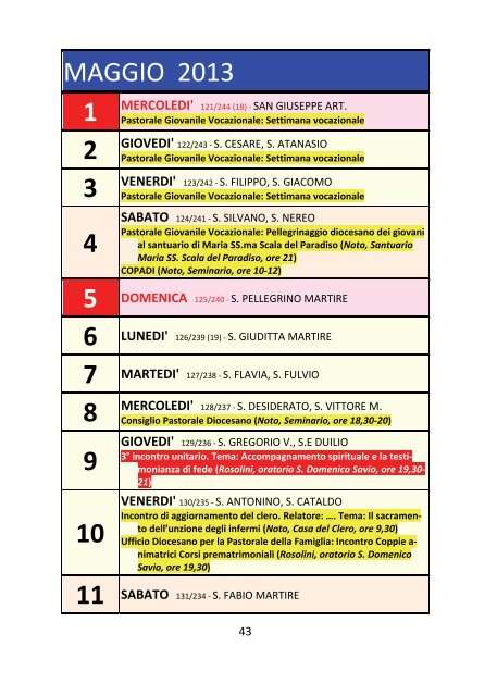 Calendario Pastorale 2012-2013 - DIOCESI di NOTO