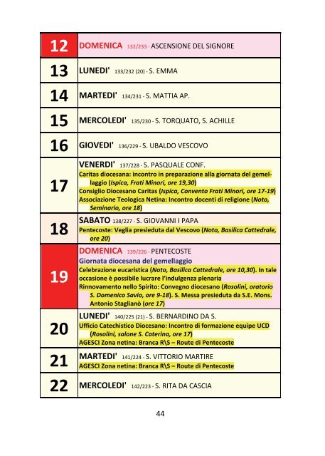 Calendario Pastorale 2012-2013 - DIOCESI di NOTO