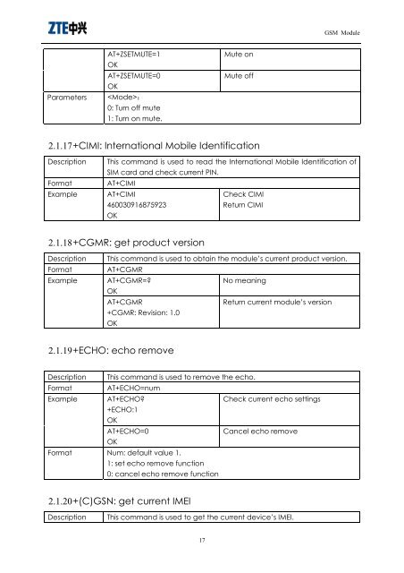 AT Command Manual For ZTE Corporation's ME3000_V2 Module