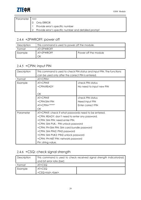 AT Command Manual For ZTE Corporation's ME3000_V2 Module