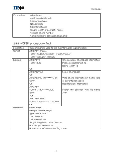 AT Command Manual For ZTE Corporation's ME3000_V2 Module