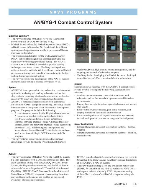 AN/BYG-1 Combat Control System - DOT&amp;E