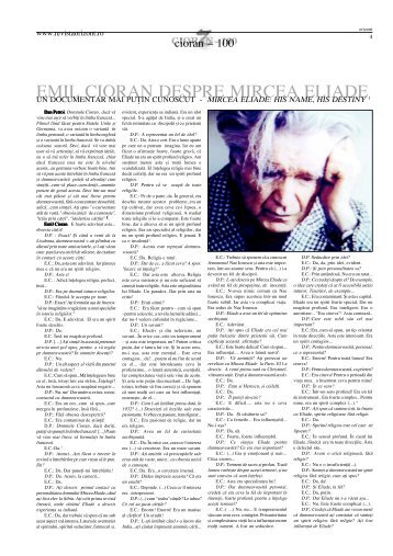 EMIL CIORAN DESPRE MIRCEA ELIADE - Romania Culturala