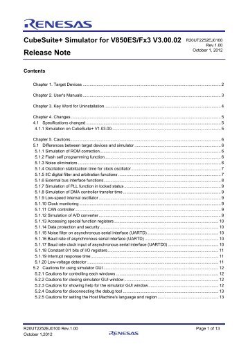 CubeSuite+ Simulator for V850ES/Fx3 V3.00.02 Release ... - Renesas