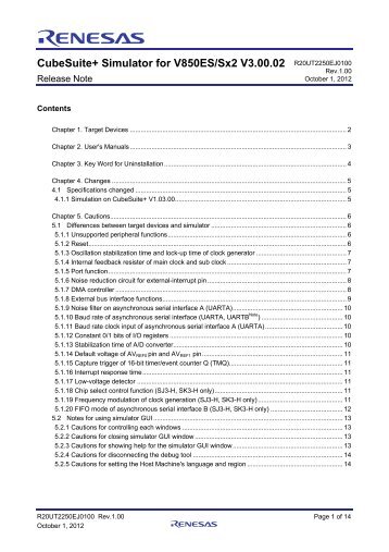 CubeSuite+ Simulator for V850ES/Sx2 V3.00.02 Release ... - Renesas