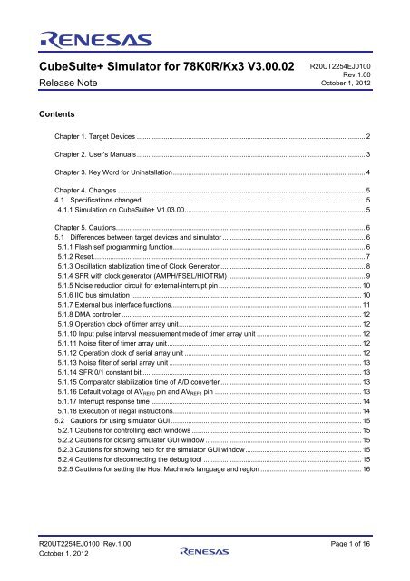 CubeSuite+ Simulator for 78K0R/Kx3 V3.00.02 Release ... - Renesas
