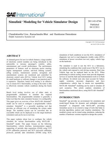 Simulink® Modeling for Vehicle Simulator Design - Delphi