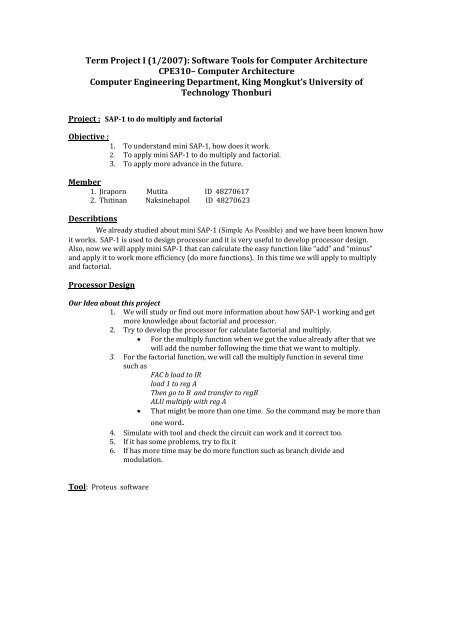 Term Project II (2006): Software Tools for Signal and ... - e-KMUTT