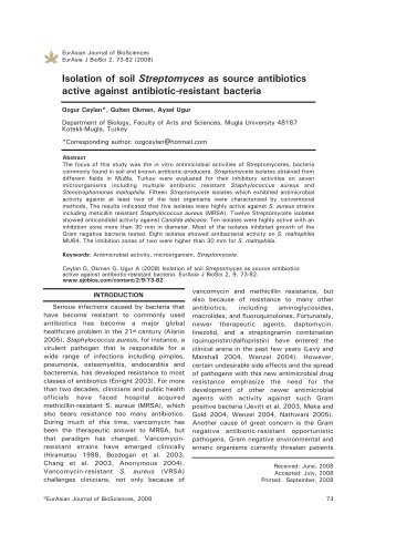 Isolation of soil Streptomyces as source antibiotics active - EurAsian ...