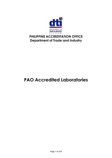 PAO Accredited Laboratories (as of Dec. 2012) - DTI