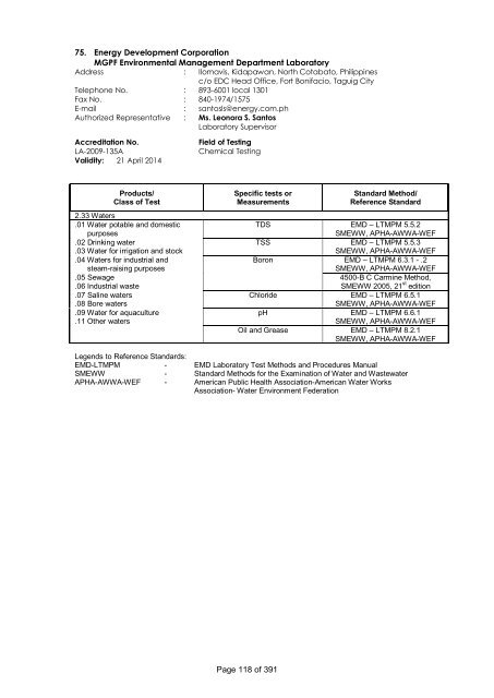 PAO Accredited Laboratories (as of Dec. 2012) - DTI