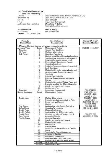 PAO Accredited Laboratories (as of Dec. 2012) - DTI