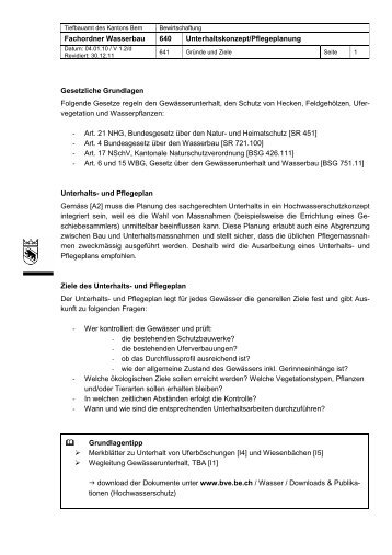 Fachordner Wasserbau 640 Unterhaltskonzept/Pflegeplanung ...