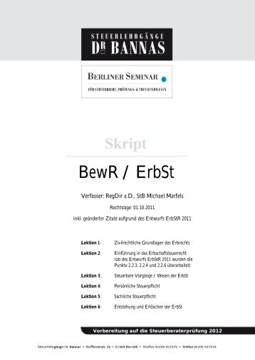 BewR / ErbSt - Steuerlehrgänge Dr. Bannas