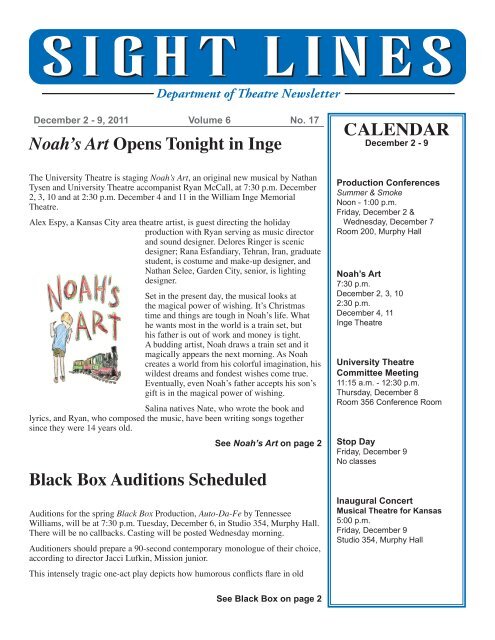 Noah S Art Opens Tonight In Inge Black Box Auditions Scheduled Calendar