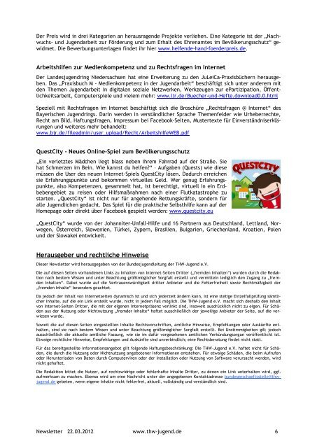 NEWSLETTER I/2012 - THW-Jugend eV