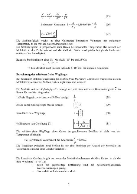 1. Die kinetische Gastheorie - Johannes Gutenberg-Universität Mainz