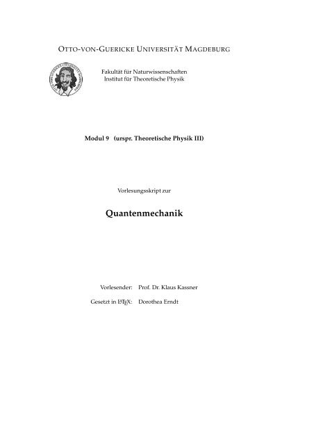 Skript Quantenmechanik - Otto-von-Guericke-Universität Magdeburg