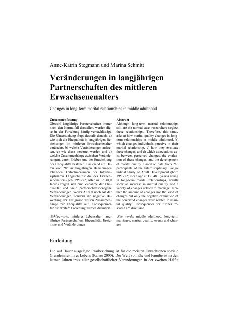 Veränderungen in langjährigen Partnerschaften des mittleren ...