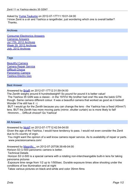 Zenit 11 vs Yashica electro 35 GSN? - Zmla.net
