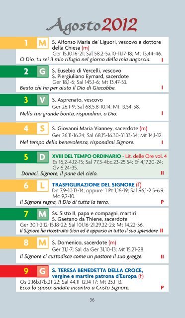 calendario liturgico 2011-2012 - Pie Discepole del Divin Maestro