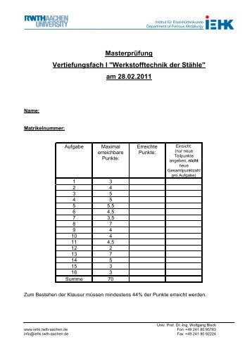 Werkstofftechnik der Stähle - im IEHK