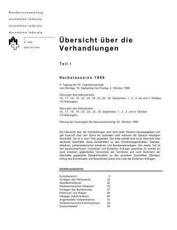 Uebersicht Herbstsession 1996 - Schweizer Parlament