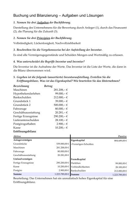 Buchung und Bilanzierung – Aufgaben und Lösungen - P-nand-Q