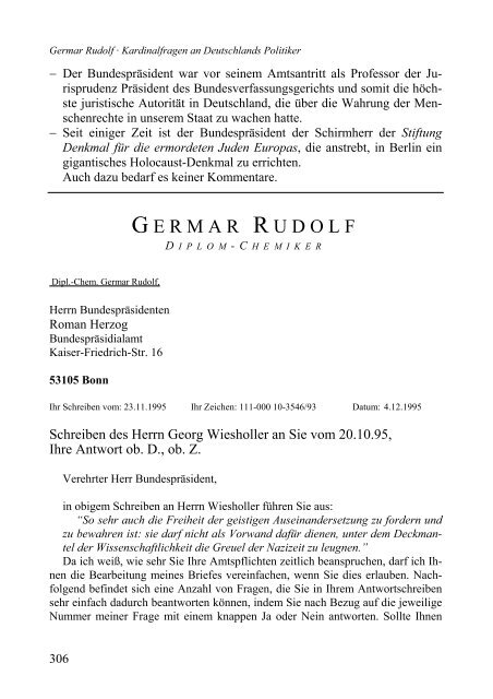 Germar Rudolf Kardinalfragen an Deutschlands ... - Weltordnung.ch