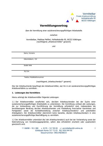 Vermittlungsvertrag - Vermittelbar