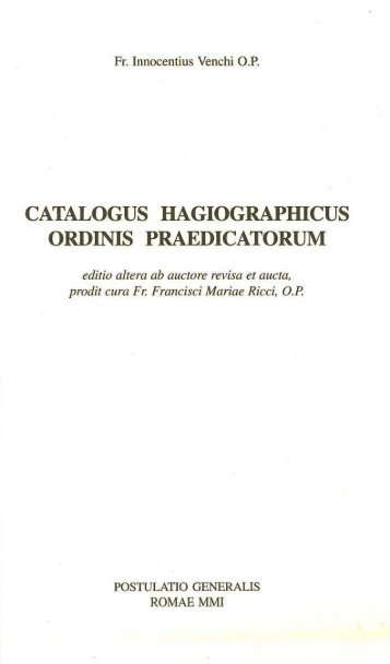 CATALOGUS HAGIOGRAPHlCUS ORDINIS PRAEDICATORUM