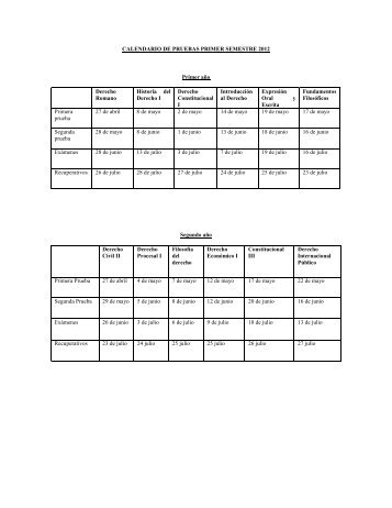 CALENDARIO DE PRUEBAS PRIMER SEMESTRE 2012 Primer ...