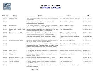 NUOVE ACCESSIONI da 01/05/2011a30/05/2011 - Pontificia ...
