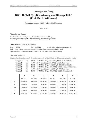 BWL II (Teil B): „Bilanzierung und Bilanzpolitik“ - Universität Konstanz
