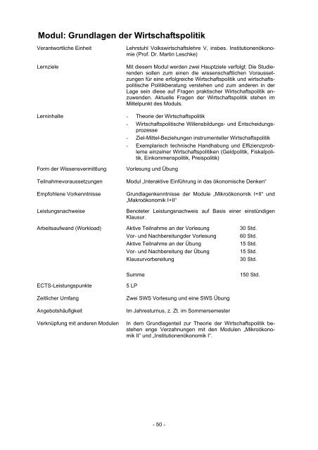 Modul - Economics - Universität Bayreuth