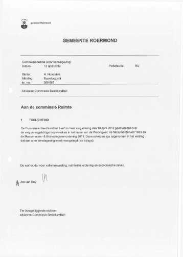 Adviezen commissie Beeldkwaliteit - Gemeente Roermond