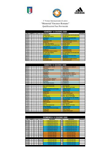 Calendario Generale III Memorial Vincenzo Romano 2009