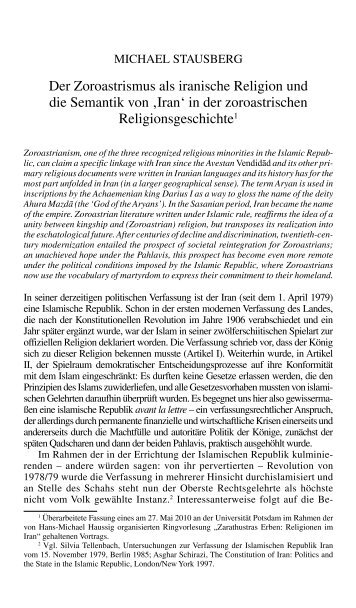 Zoroastrismus als iranische religion - Michael Stausberg