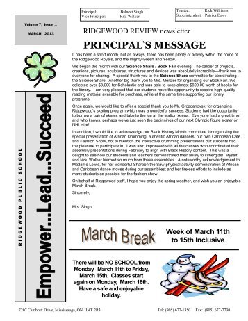 PRINCIPAL'S MESSAGE - Brookmede Public School - Peel District ...