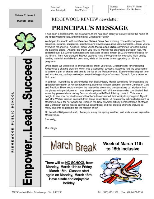 PRINCIPAL'S MESSAGE - Brookmede Public School - Peel District ...