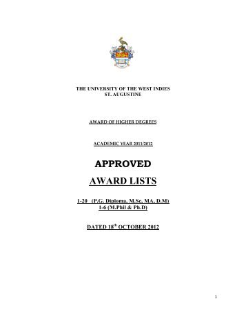 Approved award lists - The University of the West Indies, St. Augustine
