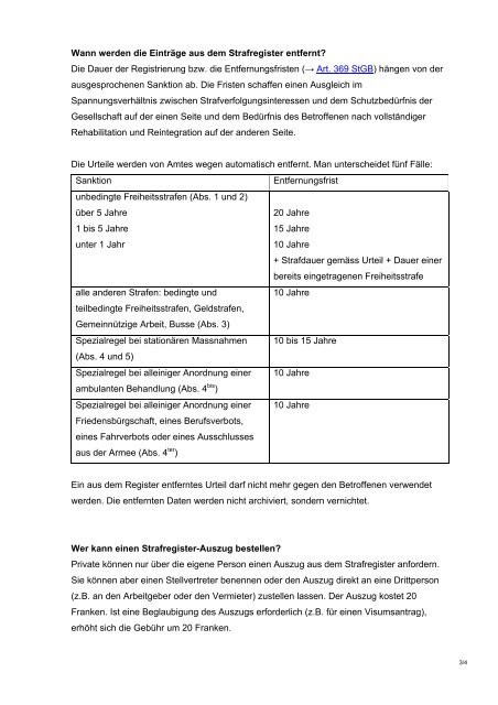 Wissenswertes zum Schweizerischen Strafregister