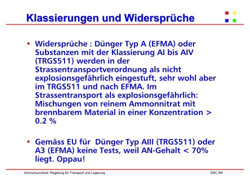 Ammoniumnitrat, Transport und Lagerung, Schefer - Swissi