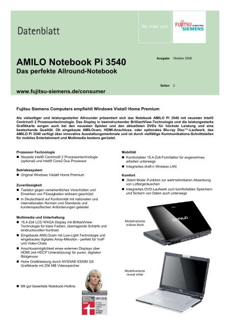 Datenblatt AMILO Notebook Pi 3540