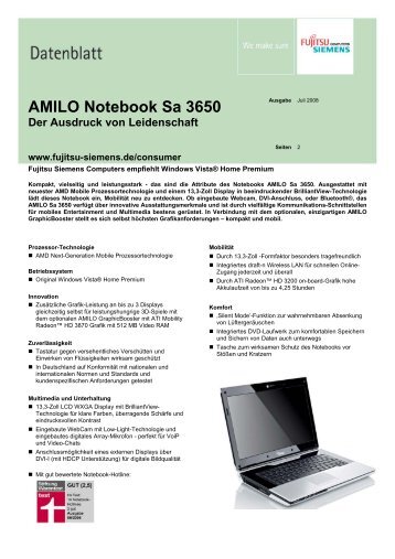 Datenblatt AMILO Notebook Sa 3650