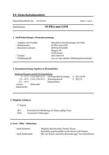 EU-Sicherheitsdatenblatt SUPRA-mat GSM