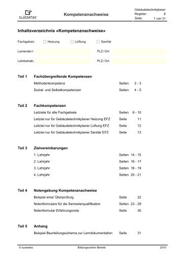 Kompetenznachweise Inhaltsverzeichnis «Kompetenznachweise»